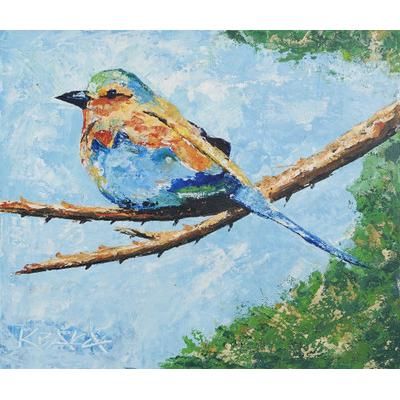 'Signed Unstretched Impressionist Acrylic Bird Painting'