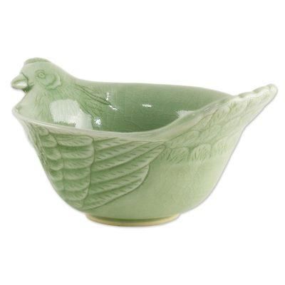 Chiang Mai Chicken,'Hand Crafted Celadon Ceramic Chicken Bowl from Thailand'