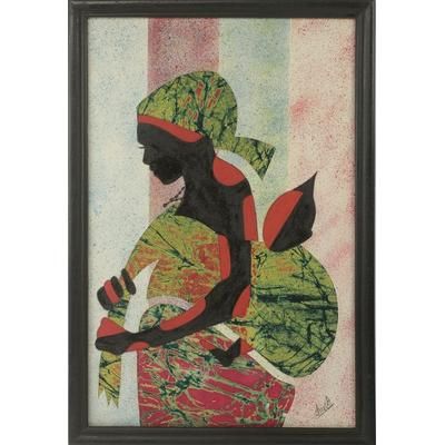 'Good Akan Mother' Artisan Crafted Framed African Folk Art Motherhood Painting