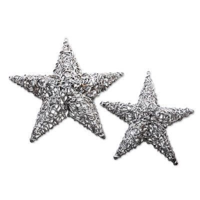 Woven Stars,'Handmade Eco-Friendly Plastic Star Wall Art (Pair)'