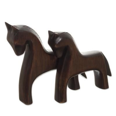 Mother Horse,'Cedar Wood Mother and Child Horse Sculpture from Peru'
