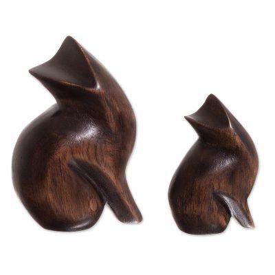 Mother Cat,'Cedar Wood Cat Figurines from Peru (Pair)'