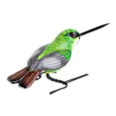 Mango Hummingbird,'Guatemalan Handmade Mango Hummingbird Ceramic Bird Figurine'