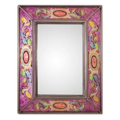 'Floral Reverse-Painted Glass Wall Mirror in Purple from Peru'