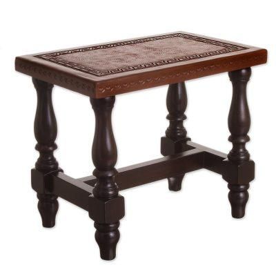 Cedar and leather bench, 'Contemporary' (small)