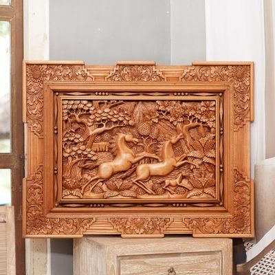 Racing Horses,'Hand Made Wood Relief Panel'