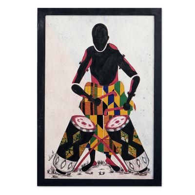 Drum Voices,'Handcrafted Colorful Cotton Batik Wall Art from Ghana'