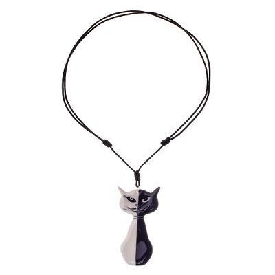Black and White Cat,'Black and White Ceramic Cat Pendant Necklace from Thailand'