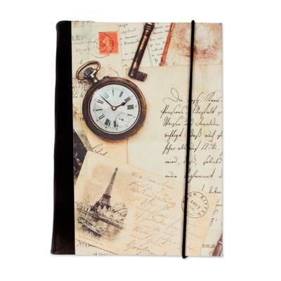 Time Flies,'Recycled Paper Handmade Journal with Travel Motifs'