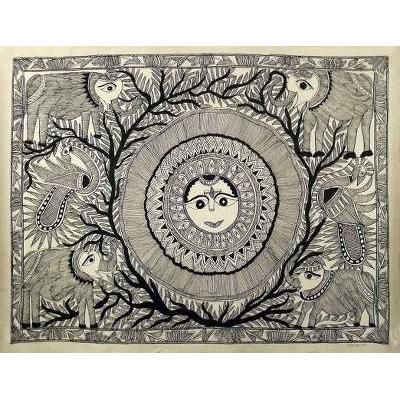 Madhubani painting, 'Mighty Sun'