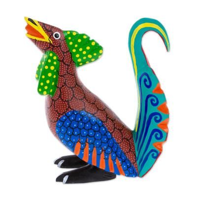 'Hand-Carved & Hand Painted Wood Rooster Alebrije Figurine'