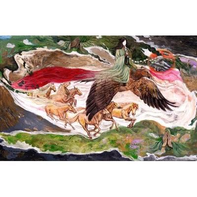 Prayer for Peace from Remote..,'Surrealist Naturalism Painting on Canvas from Bali'