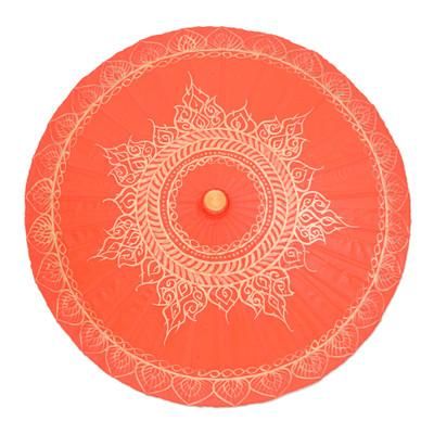'Cotton and Bamboo Thai Parasol Hand-Painted in Orange & Gold'