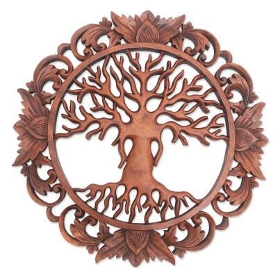 Tree Roots,'Hand Carved Suar Wood Tree Relief Panel from Bali'