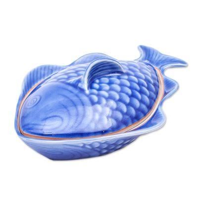 'Food-Safe Celadon Ceramic Fish Shaped Bowl with Lid'