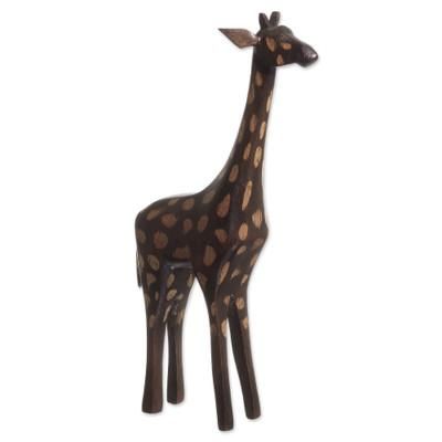 Charming Giraffe,'Hand-Carved Cedar Wood Giraffe Sculpture from Peru'