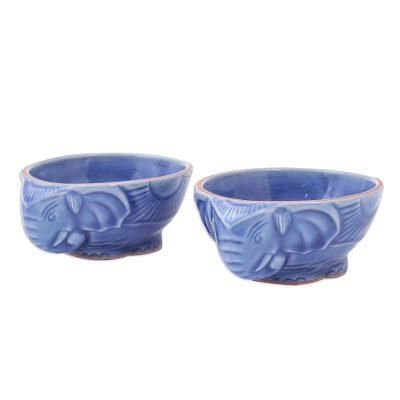 Elephant Companion in Blue,'Blue Celadon Elephant Bowls (Pair)'