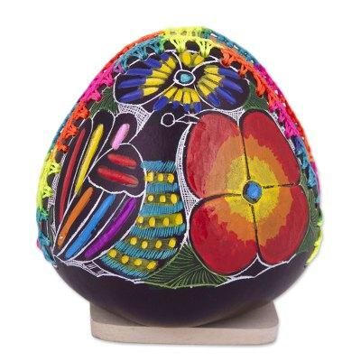 Birdsong Garden,'Colorful Bird and Flowers Hand Painted Gourd Napkin Holder'