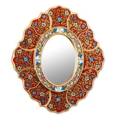 Mirror, 'Floral Crimson' - Unique Reverse Painted Glass Mirror