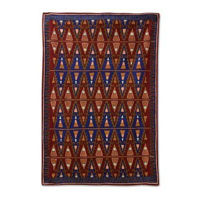 Chain stitched wool rug, 'Valley of Fire' (4x6)