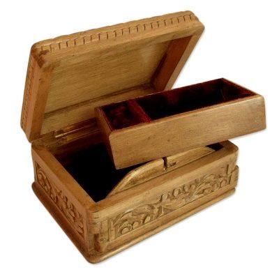 'Spring Flowers' - Hand Carved Wood Jewelry Box