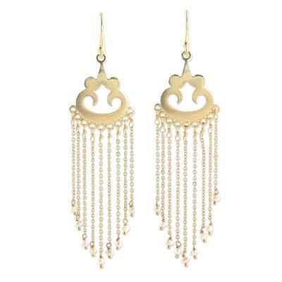 Glowing Rain,'Gold Plated Cultured Pearl Waterfall Earrings from India'