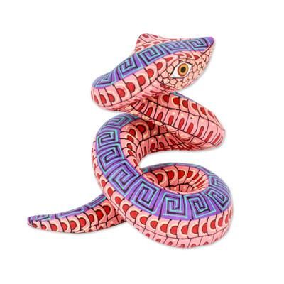 Melon Hiss,'Hand-Painted Melon Copal Wood Alebrije Snake Figurine'