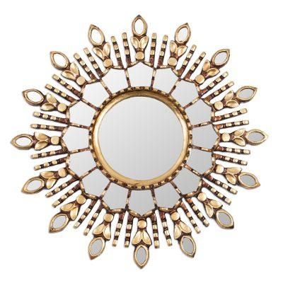 Radiant Light,'Handmade Bronze Gilded Wood Wall Mirror from Peru'