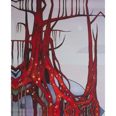 Red Tree with Golden Roots,'Color Giclée Print on Canvas of a Red Tree from Mexico'