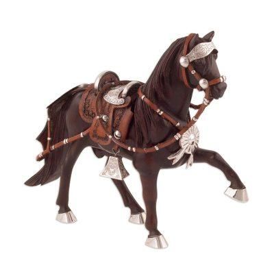 Paso Horse,'Sterling Silver and Mahogany Horse Sculpture from Peru'
