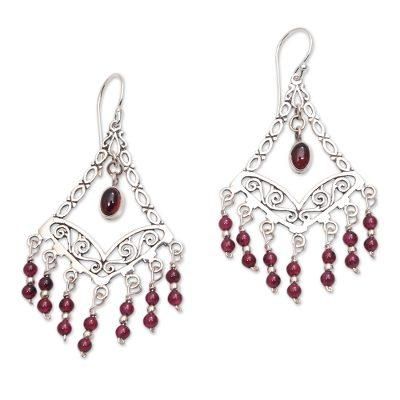 Raining Prosperity,'Garnet Chandelier Earrings from Bali'