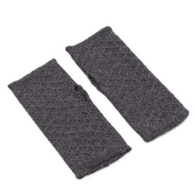 Passionate Pattern in Graphite,'Patterned 100% Baby Alpaca Fingerless Mitts in Graphite'