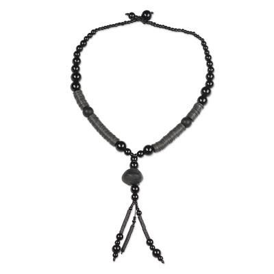 Tutum Yefe,'Ghanaian Black Recycled Plastic Bead Y-Necklace'