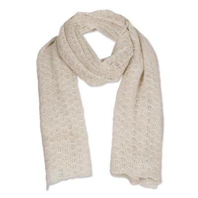 Champagne Gossamer,'Textured 100% Baby Alpaca Wrap Scarf in Champagne from Peru'