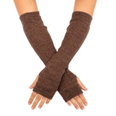 Luscious Twist in Chestnut,'Chestnut Brown 100% Baby Alpaca Cable Knit Fingerless Mitts'