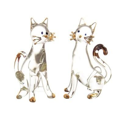 Feline Friendship,'Pair of Gilded Clear Blown Glass Cat Figurines from Peru'