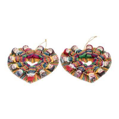 Friendship is Love,'Handwoven Cotton Worry Doll Christmas Ornaments (Set of 2)'