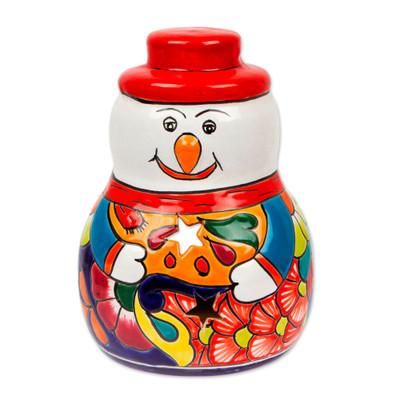 Snowman Glow,'Snowman Talavera Ceramic Candle Holder from Mexico'