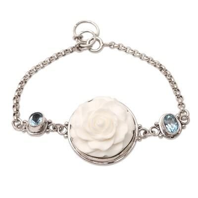 Winter Rose,'Blue Topaz Rose-Motif Pendant Bracelet'