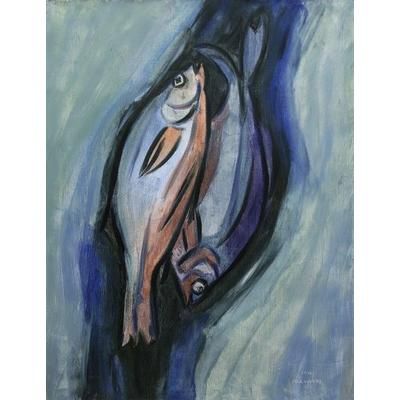 Fishes,'Signed Expressionist Painting of Two Fish from Bali'