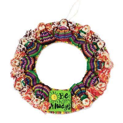 Be Happy Always,'Handmade Guatemalan Worry Doll Happy Wreath'