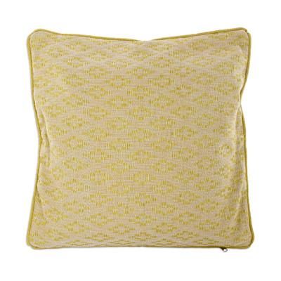 Diamond Splendor,'Handwoven Yellow Cotton Cushion Cover with Diamond Pattern'