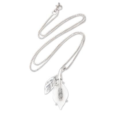 Lily of Peace,'Polished Lily-Themed Sterling Silver Pendant Necklace'