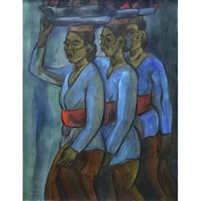 Junjung Banten,'Signed Expressionist Painting of Three Women from Bali'