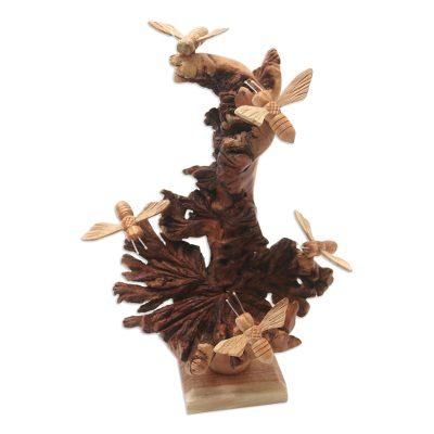 Honey Bees Buzzing,'Jempinis Wood Honey Bee Statuette'