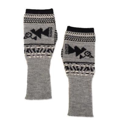 Chancay Icons in Grey,'Soft Fingerless Mitts in 100% Baby Alpaca from Peru'
