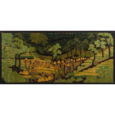 Tegalalang Harvest,'Bali Rice Harvest Unique Cotton Batik Painting'