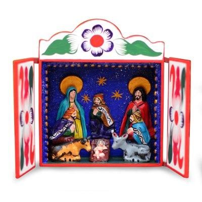 'Nativity Scene' - Christianity Wood Retablo Folk Art from the Andes