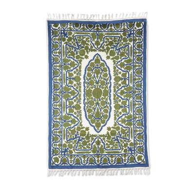 Wool chain stitch rug, 'Hallowed Forest' (4x6)