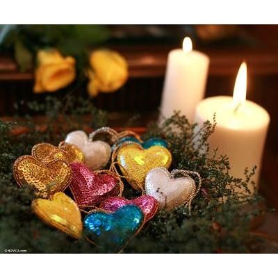 'Sparkling Hearts' (set of 10) - Indian Hand Made Heart Shaped Ornaments